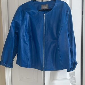 Jessica London Women's Vibrant Blue Leather Jacket